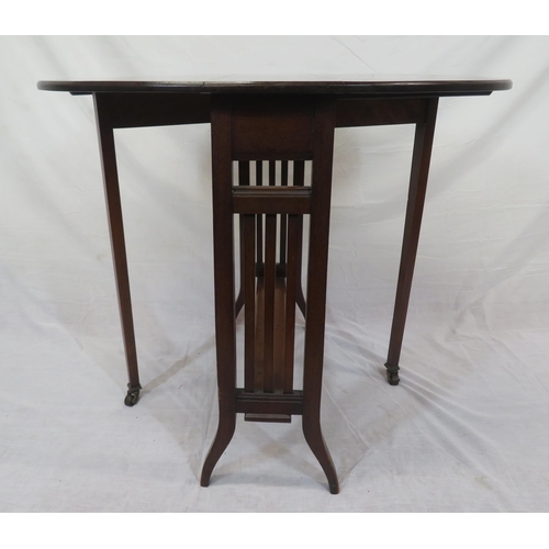 211 - Edwardian inlaid and crossbanded mahogany Sutherland table with D-shaped drop leaves, gateleg suppor... 