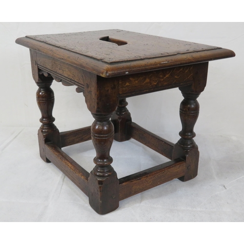 214 - Victorian oak stool with vase turned columns and stretcher