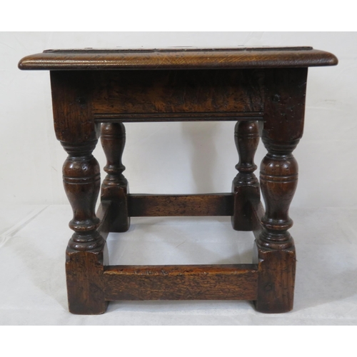 214 - Victorian oak stool with vase turned columns and stretcher