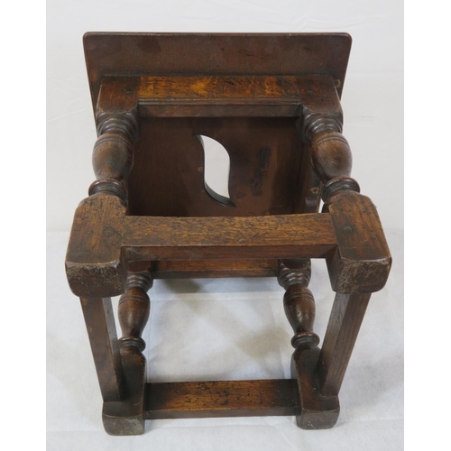 214 - Victorian oak stool with vase turned columns and stretcher