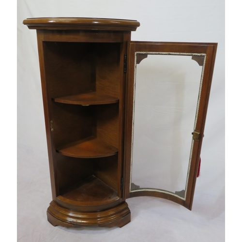 225 - Edwardian design bow-fronted corner display cabinet with shaped glazed door, shelving, on bracket fe... 