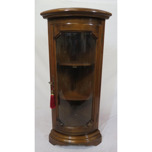 225 - Edwardian design bow-fronted corner display cabinet with shaped glazed door, shelving, on bracket fe... 