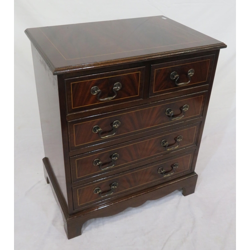 226 - Edwardian design small mahogany chest of 2 short and 3 long drawers with drop handles, on bracket fe... 