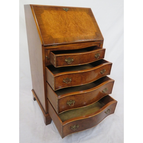 235 - Small Edwardian design crossbanded walnut and mahogany bureau with drop down front, pull-out support... 