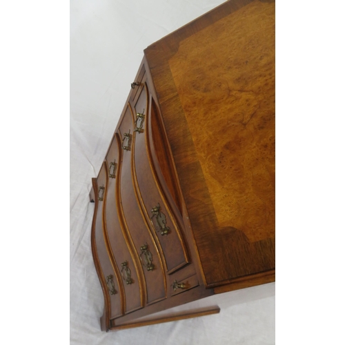 235 - Small Edwardian design crossbanded walnut and mahogany bureau with drop down front, pull-out support... 