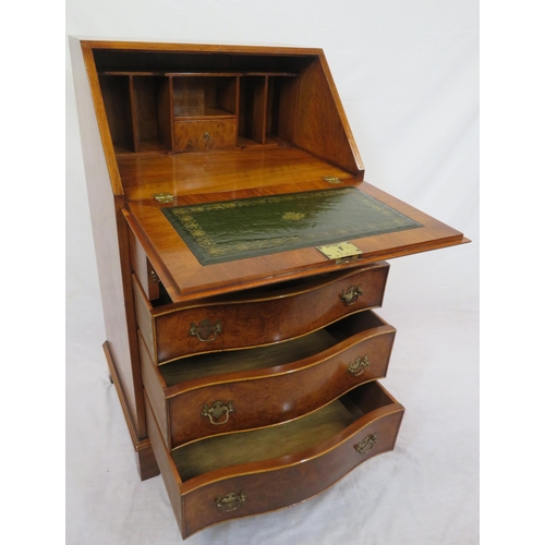 235 - Small Edwardian design crossbanded walnut and mahogany bureau with drop down front, pull-out support... 