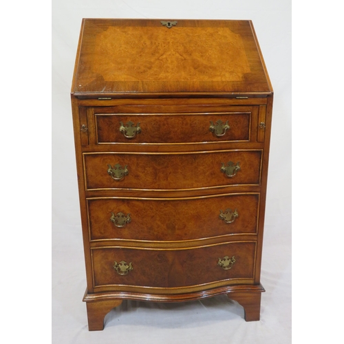 235 - Small Edwardian design crossbanded walnut and mahogany bureau with drop down front, pull-out support... 