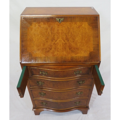 235 - Small Edwardian design crossbanded walnut and mahogany bureau with drop down front, pull-out support... 