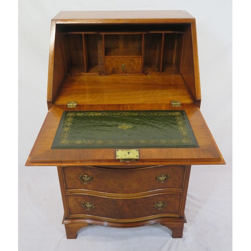 235 - Small Edwardian design crossbanded walnut and mahogany bureau with drop down front, pull-out support... 