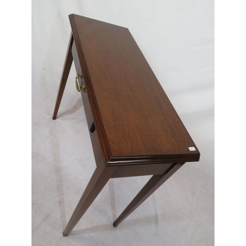 236 - Edwardian design mahogany hall or side table with frieze drawer, brass drop handle, on tapering legs