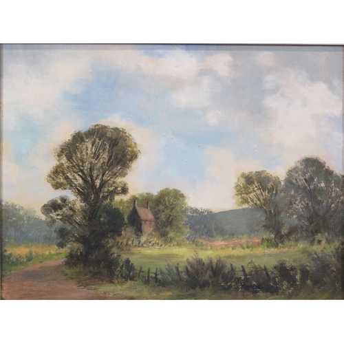 24 - English school 'Rural view' oil on board, 29x39cm, signed