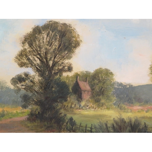 24 - English school 'Rural view' oil on board, 29x39cm, signed