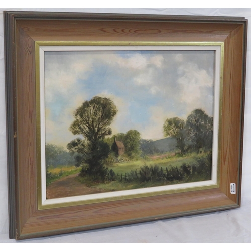24 - English school 'Rural view' oil on board, 29x39cm, signed