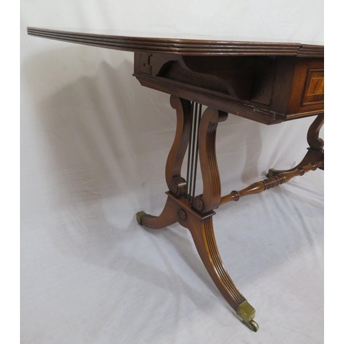 240 - Edwardian design inlaid and crossbanded mahogany sofa table with drop leaves, reeded borders, frieze... 