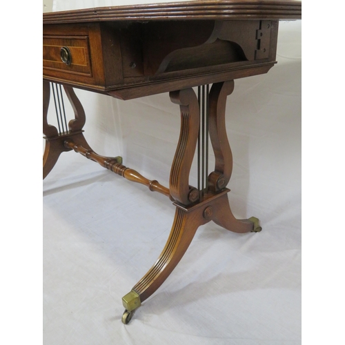 240 - Edwardian design inlaid and crossbanded mahogany sofa table with drop leaves, reeded borders, frieze... 