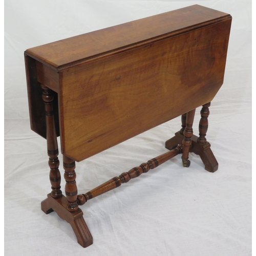 241 - Edwardian mahogany Sutherland table with drop leaves, angled corners, pull-out supports, turned colu... 