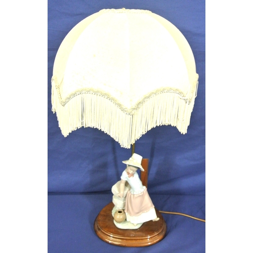 247 - Lladro style electric lamp with figure of a girl by a balustrade