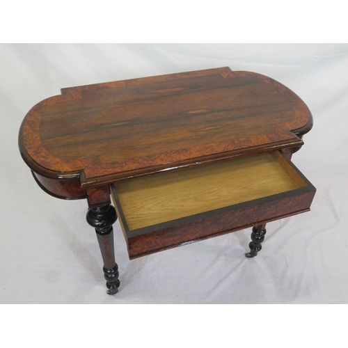 250 - William IV rosewood and walnut occasional table with D-shaped ends, crossbanding, frieze drawer, rai... 