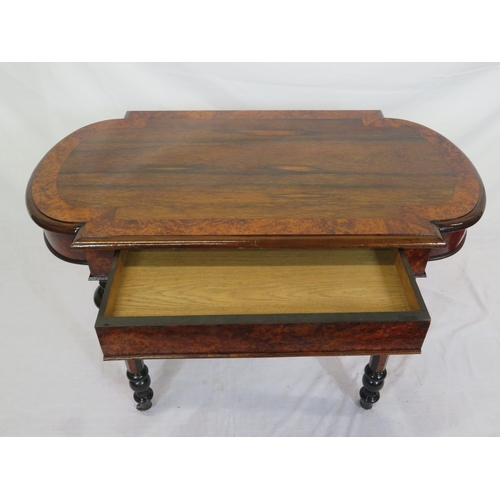 250 - William IV rosewood and walnut occasional table with D-shaped ends, crossbanding, frieze drawer, rai... 