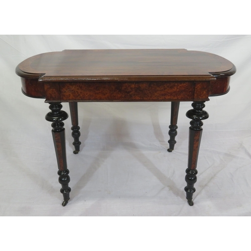 250 - William IV rosewood and walnut occasional table with D-shaped ends, crossbanding, frieze drawer, rai... 