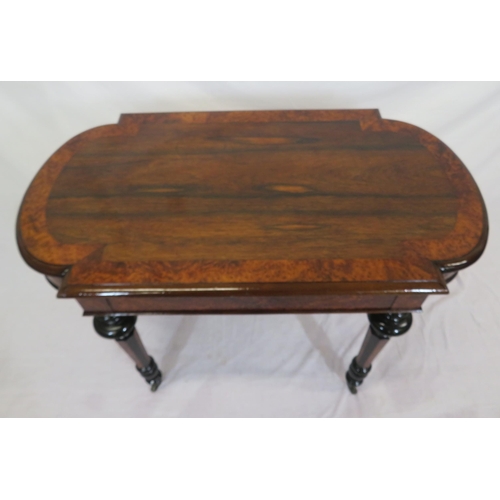 250 - William IV rosewood and walnut occasional table with D-shaped ends, crossbanding, frieze drawer, rai... 