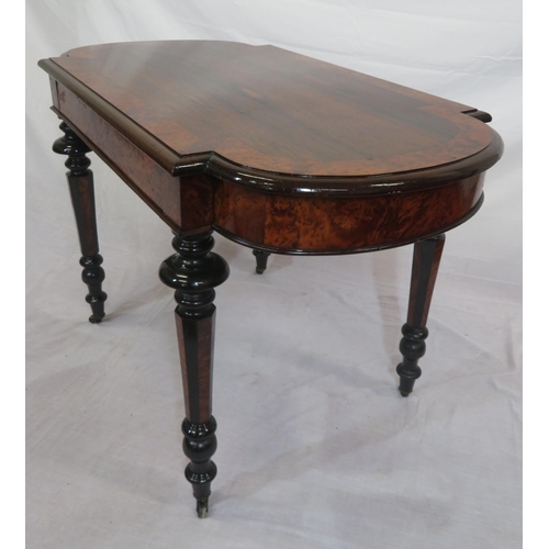 250 - William IV rosewood and walnut occasional table with D-shaped ends, crossbanding, frieze drawer, rai... 