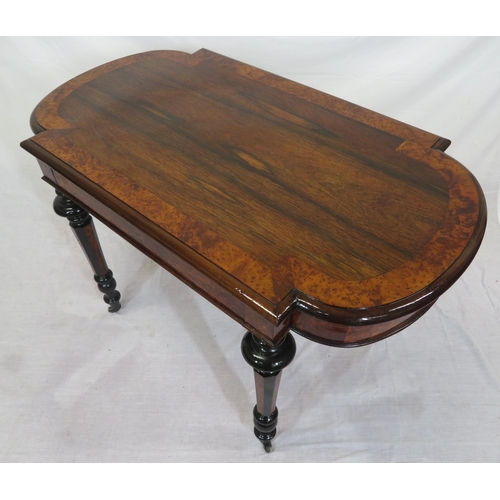 250 - William IV rosewood and walnut occasional table with D-shaped ends, crossbanding, frieze drawer, rai... 