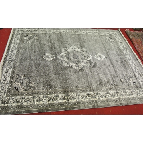 256 - Full pile grey ground Turkish carpet with traditional central medallion design 410 x300 cm