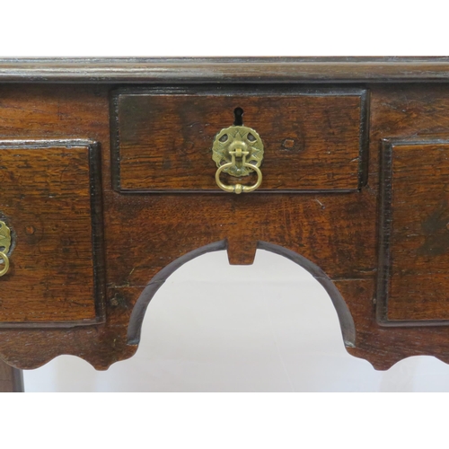 260 - Georgian oak lowboy with 3 drawers, brass drop handles with round backplates, on cabriole legs with ... 