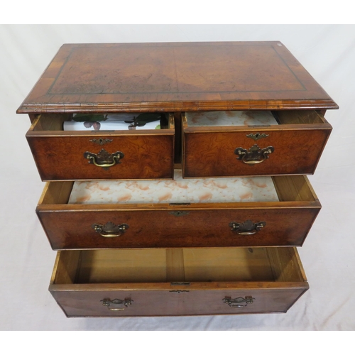 265 - Edwardian walnut chest of 2 short and 3 long drawers wth brass drop handles and escutcheons, on brac... 