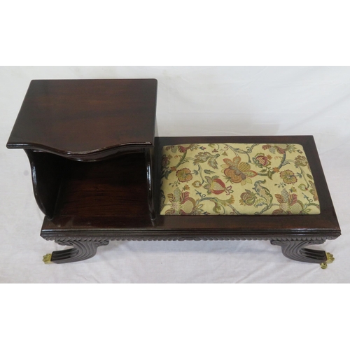 266 - Mahogany telephone or hall table with foliate upholstery, shaped frieze drawer, reeded splayed legs ... 