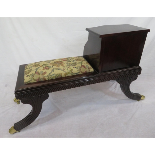 266 - Mahogany telephone or hall table with foliate upholstery, shaped frieze drawer, reeded splayed legs ... 