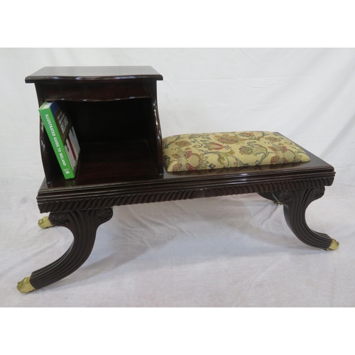 266 - Mahogany telephone or hall table with foliate upholstery, shaped frieze drawer, reeded splayed legs ... 