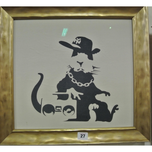 27 - Banksy 'Hip Hop Rat'  Print on linen, 34x37cm