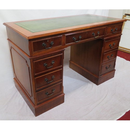 270 - Edwardian style mahogany pedestal desk with leatherette inset, 3 frieze and 6 side drawers with drop... 