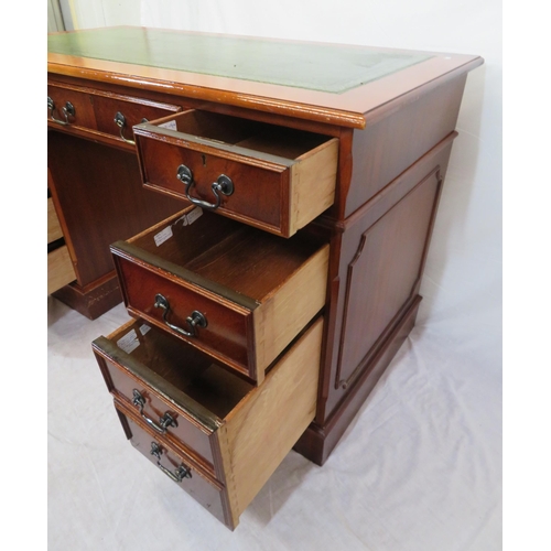 270 - Edwardian style mahogany pedestal desk with leatherette inset, 3 frieze and 6 side drawers with drop... 