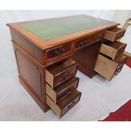 270 - Edwardian style mahogany pedestal desk with leatherette inset, 3 frieze and 6 side drawers with drop... 