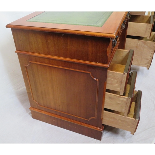 270 - Edwardian style mahogany pedestal desk with leatherette inset, 3 frieze and 6 side drawers with drop... 