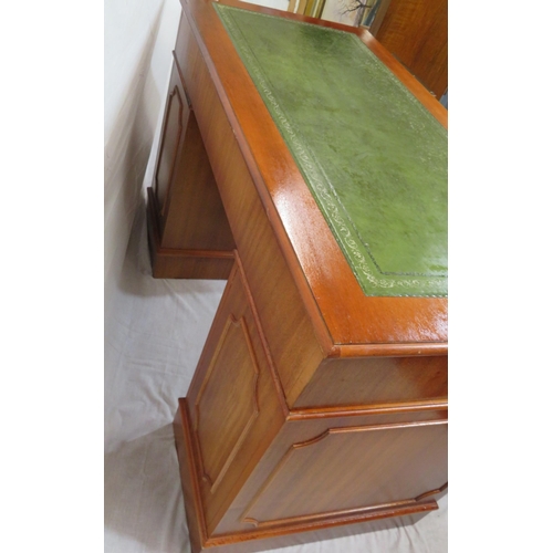 270 - Edwardian style mahogany pedestal desk with leatherette inset, 3 frieze and 6 side drawers with drop... 