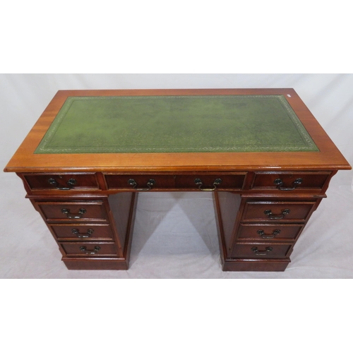 270 - Edwardian style mahogany pedestal desk with leatherette inset, 3 frieze and 6 side drawers with drop... 