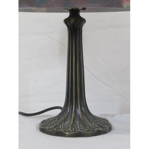 272 - Art Deco style bronzed electric lamp with foliate decorated domed shade