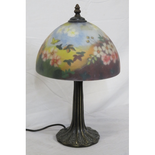 272 - Art Deco style bronzed electric lamp with foliate decorated domed shade