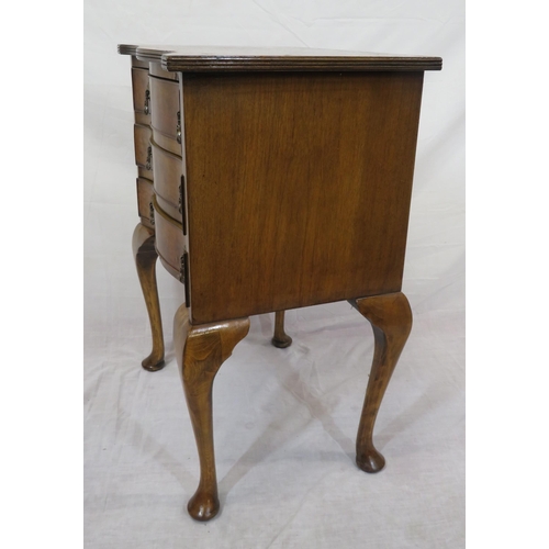 276 - Edwardian walnut serpentine fronted chest of 3 drawers with ornate brass drop handles, on cabriole l... 