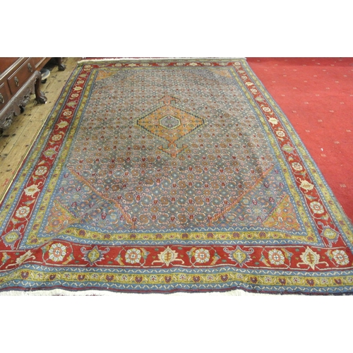 282 - Blue ground Persian Bidjar carpet of traditional medallion design 300 x200 cm