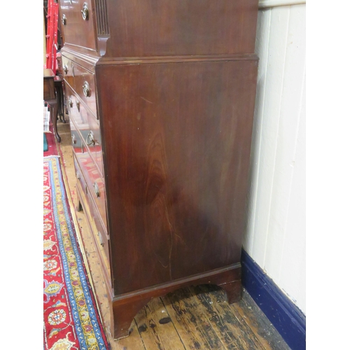 290 - Edwardian mahogany cabinet on chest with oval reeded brass drop handles and escutcheons, on bracket ... 