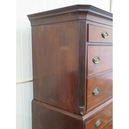 290 - Edwardian mahogany cabinet on chest with oval reeded brass drop handles and escutcheons, on bracket ... 