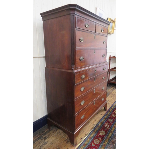 290 - Edwardian mahogany cabinet on chest with oval reeded brass drop handles and escutcheons, on bracket ... 