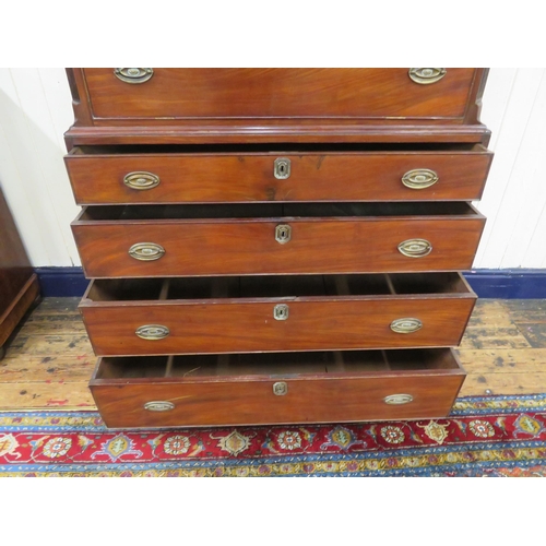 290 - Edwardian mahogany cabinet on chest with oval reeded brass drop handles and escutcheons, on bracket ... 