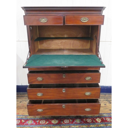 290 - Edwardian mahogany cabinet on chest with oval reeded brass drop handles and escutcheons, on bracket ... 