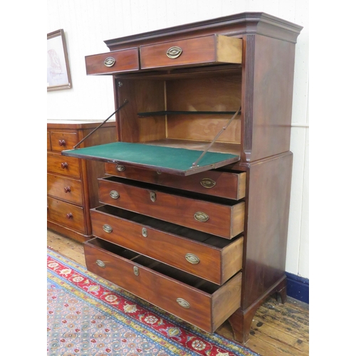 290 - Edwardian mahogany cabinet on chest with oval reeded brass drop handles and escutcheons, on bracket ... 